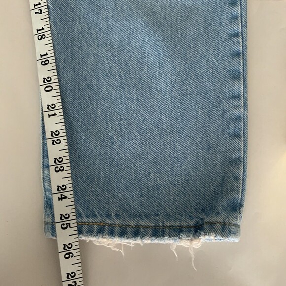 Levi’s Premium 501 Straight Leg Crop Button Fly Distressed Jeans Blue 31 - Picture 8 of 13